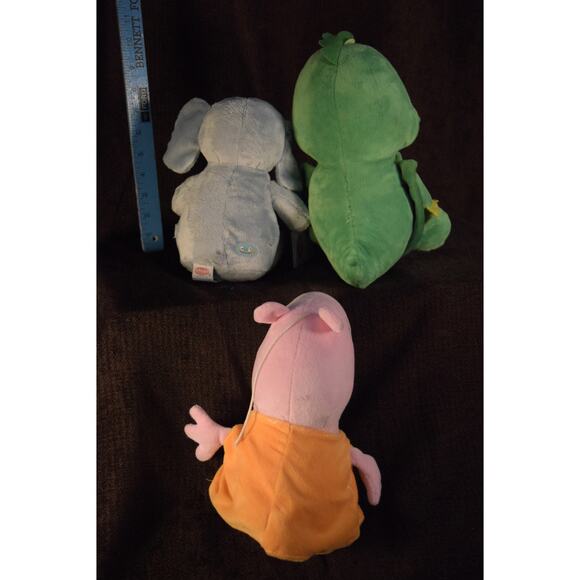 Lot of 3 Small Plush Kids Characters Peppa Pig Rogan Godzilla Elephant Piggie - Picture 2 of 13